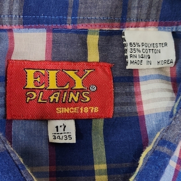 VTG Ely Plains Mens 17 34/35 Western Pearl Snap Plaid Shirt Cowboy Rancher Rodeo - Picture 5 of 8